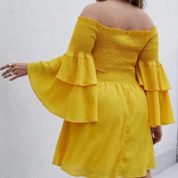 Boho Plus Off Shoulder Ruffle Bell Sleeve Dress - Picture 11 of 14
